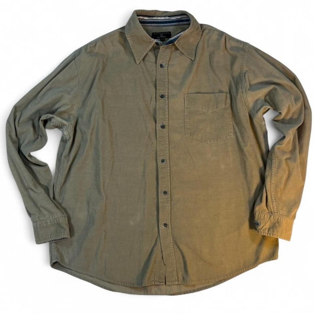 Hathaway Men's Tan Corduroy Long Sleeve 100% Cotton Button‎ Up Size Large